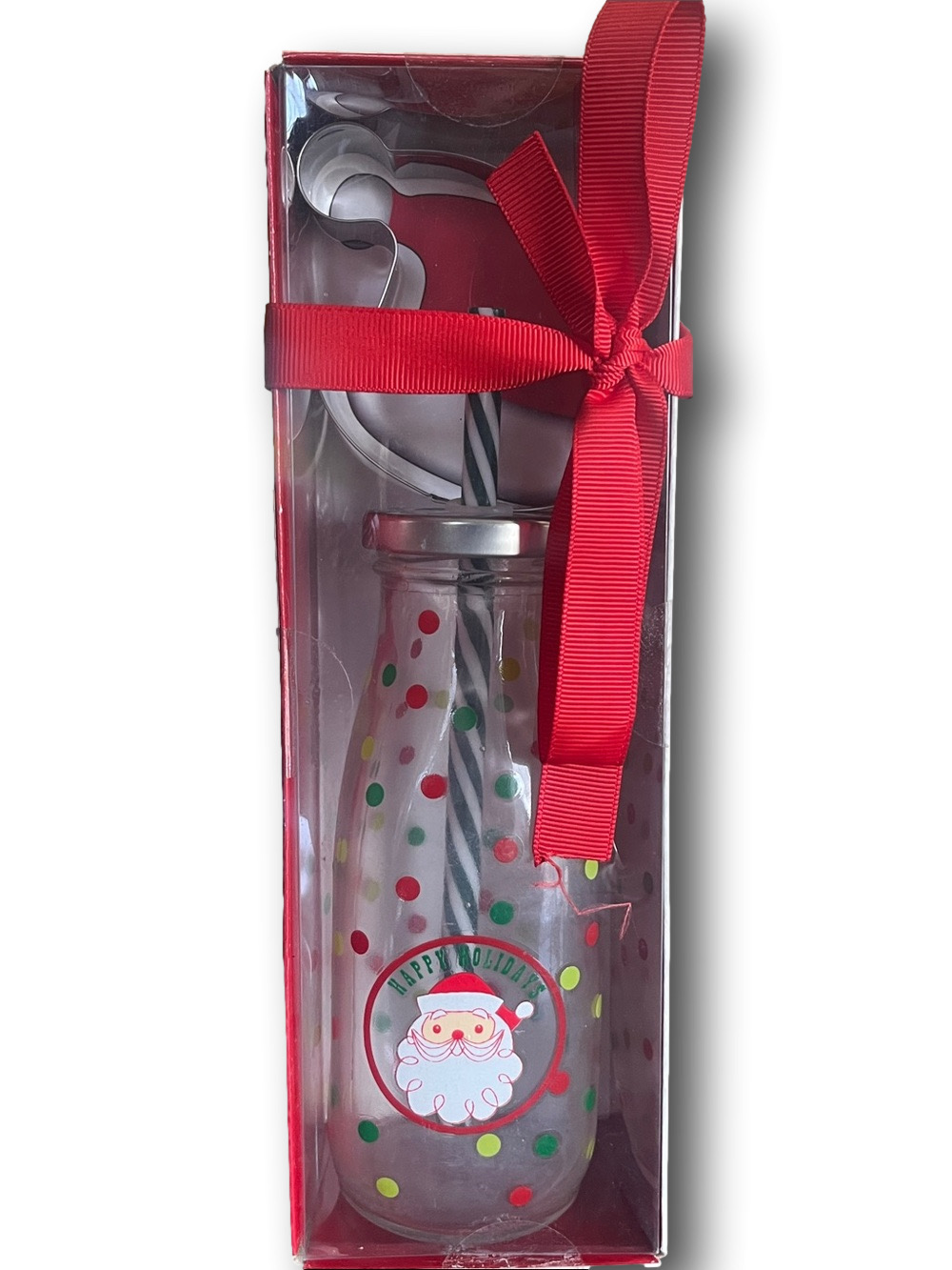Holiday Time Santa Bottle with Straw & Cookie Cutter Set